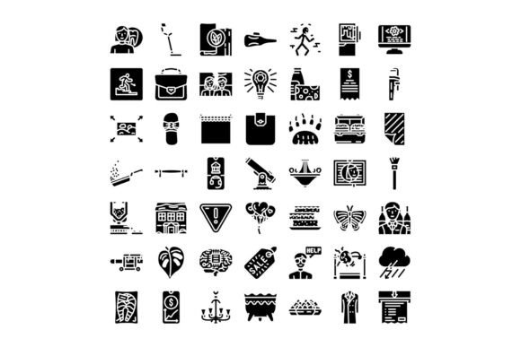 Black Glyph Icons for Versatile Design Themes