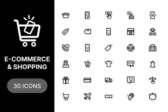 Ecommerce Shopping Line Icons – 30 Clean Vector Icons