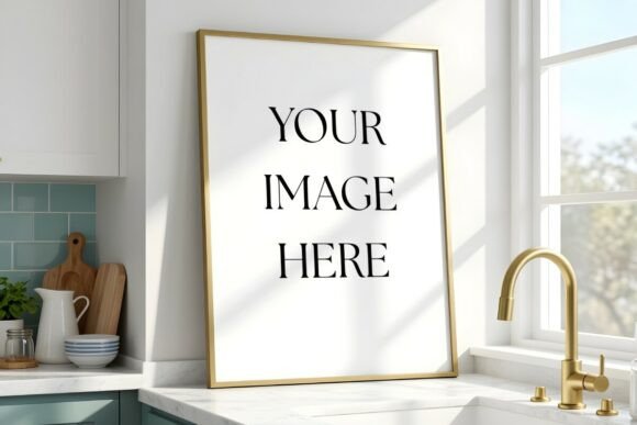 Elevate Your Art with Vertical Frame Mockup in Modern Kitchen
