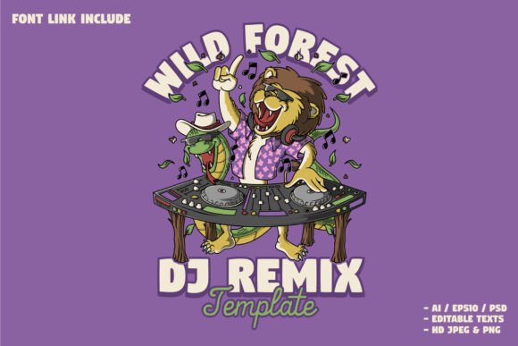 Funny DJ Lion and Snake Cartoon Mascot