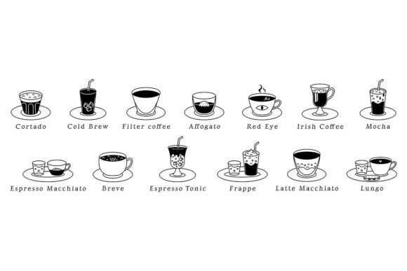 Rare Coffee Types Black Line Icon Set: Elevating Modern Cafe Design with Unique Beverage Imagery
