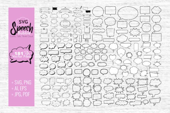 Speech Bubble Comic: Talk, Think Cloud Doodle Set