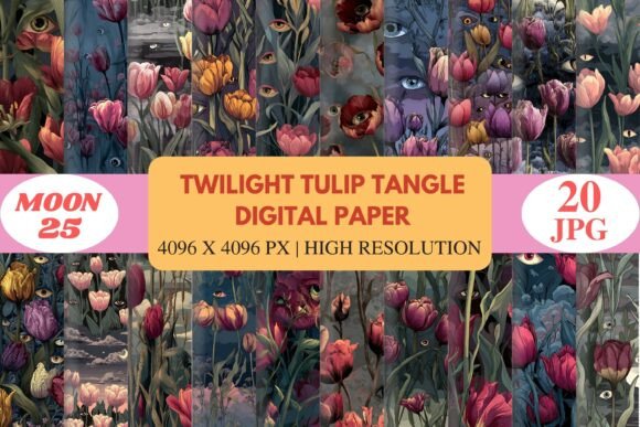 Twilight Tulip Tangle Digital Paper